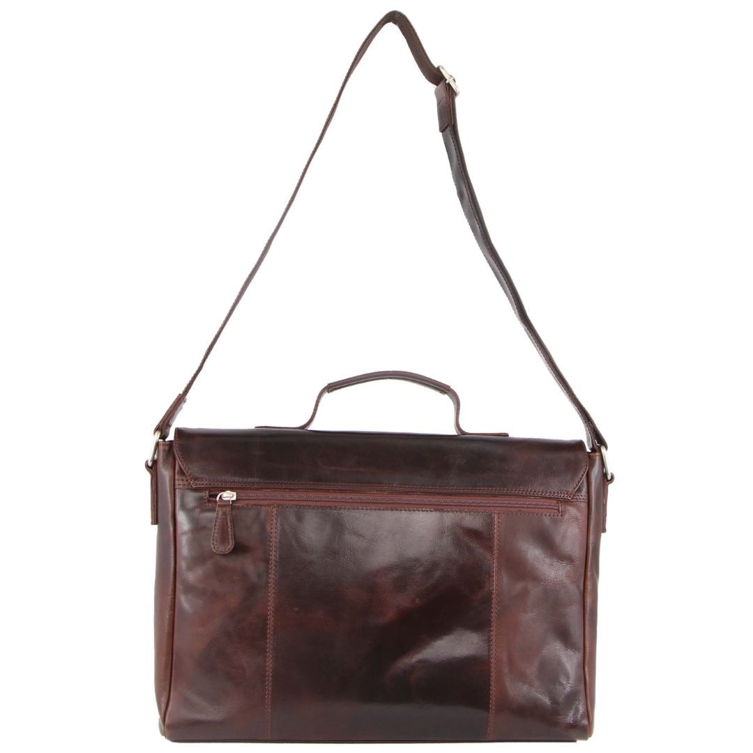 Pierre Cardin Rustic Leather Computer Bag Laptop Travel Mörkchoklad | RXAONK781