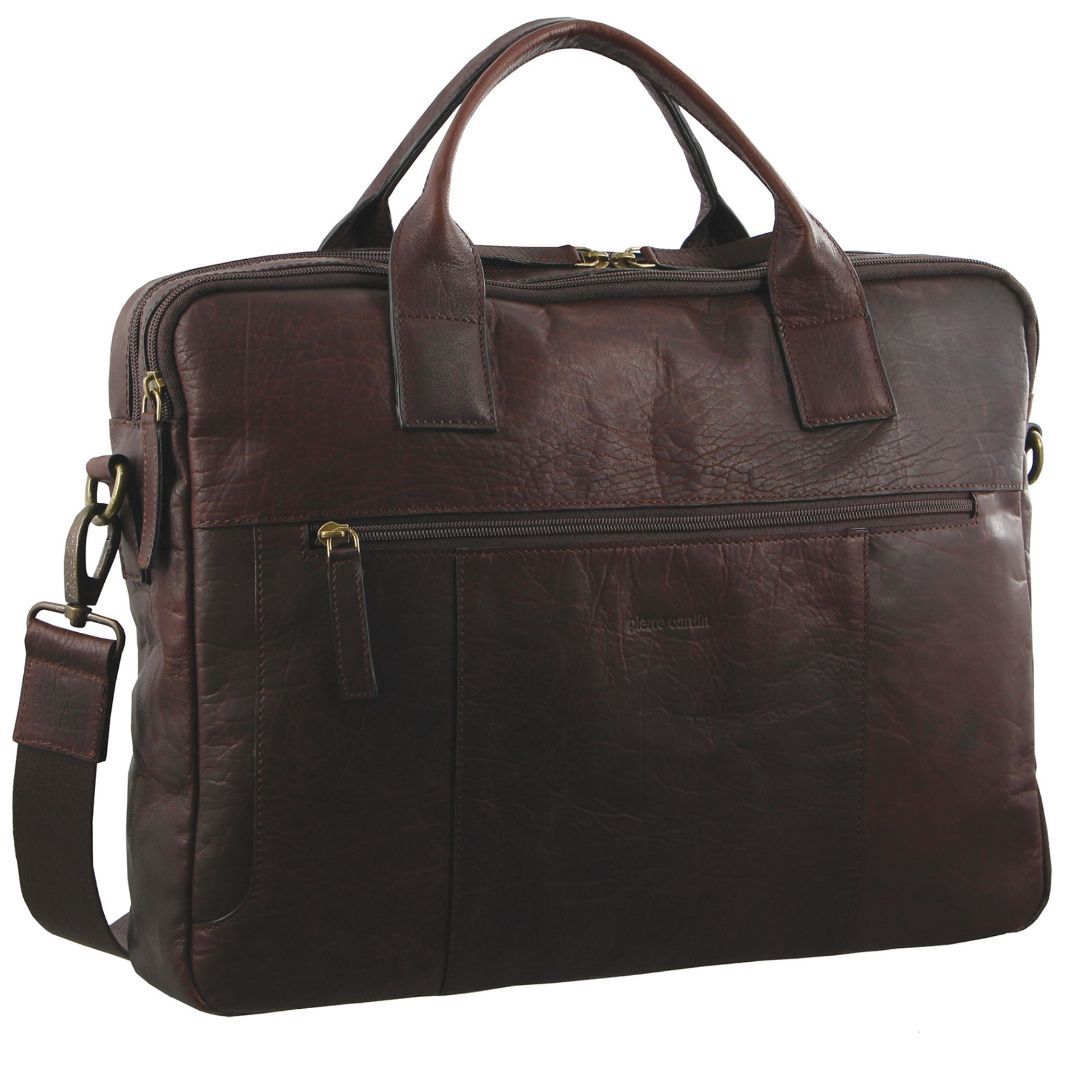 Pierre Cardin Rustic Leather Computer Bag Messenger Väska Herr Bruna | JHMLCB635