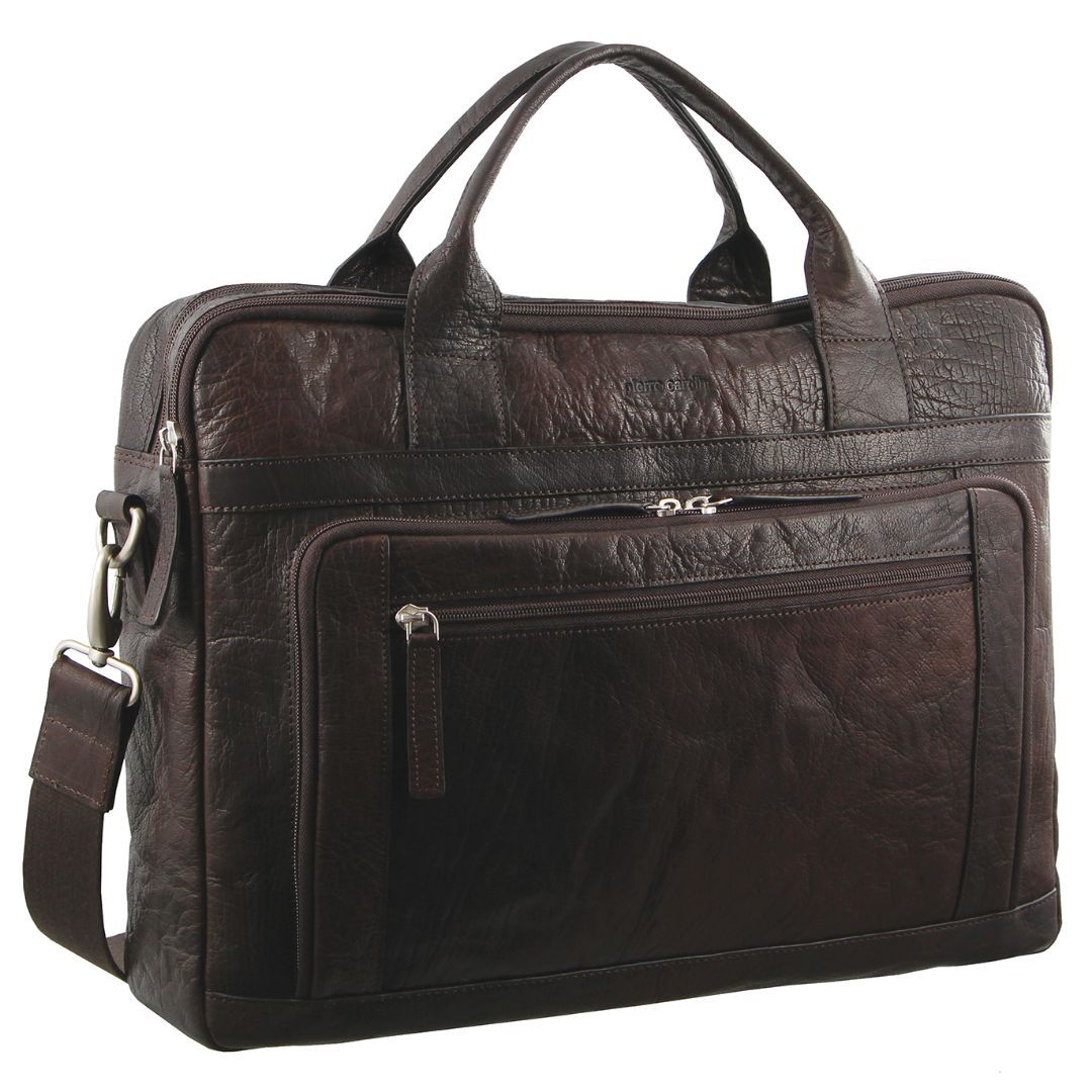 Pierre Cardin Rustic Leather Computer Business Bag Messenger Väska Herr Bruna | EKHNML746