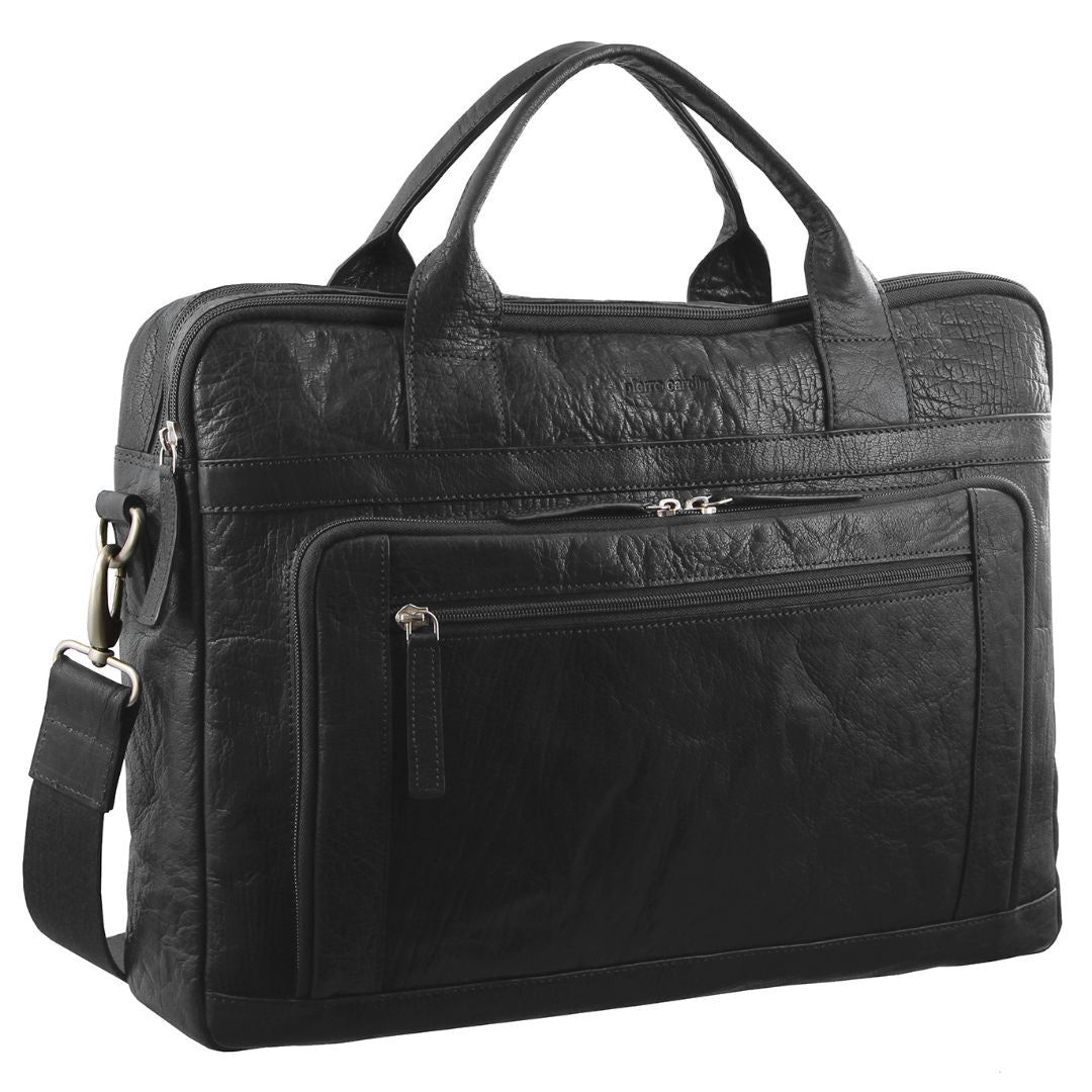 Pierre Cardin Rustic Leather Computer Business Bag Messenger Väska Herr Svarta | TSVIOM149