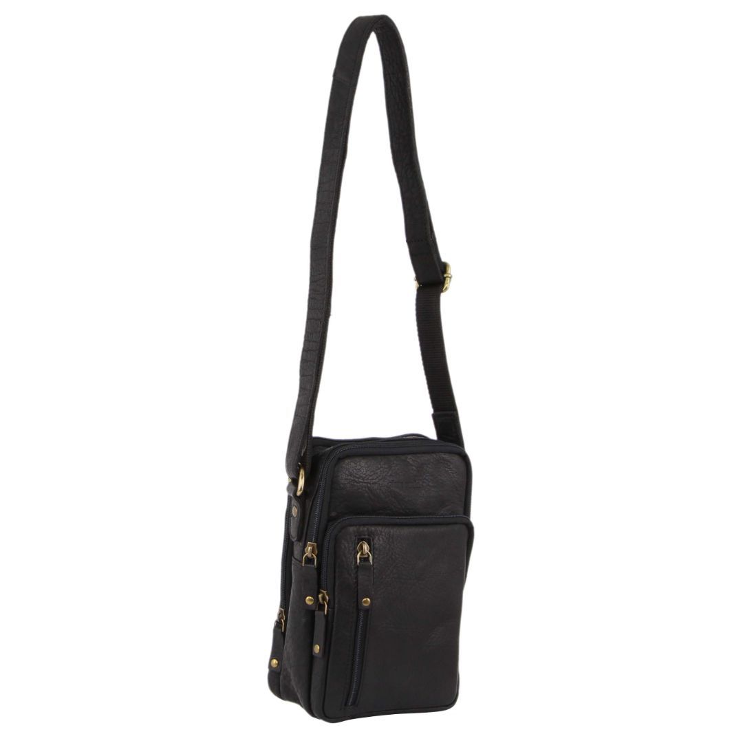 Pierre Cardin Rustic Leather Cross-Body Bag Crossbody Väska Herr Svarta | HZNBLA159