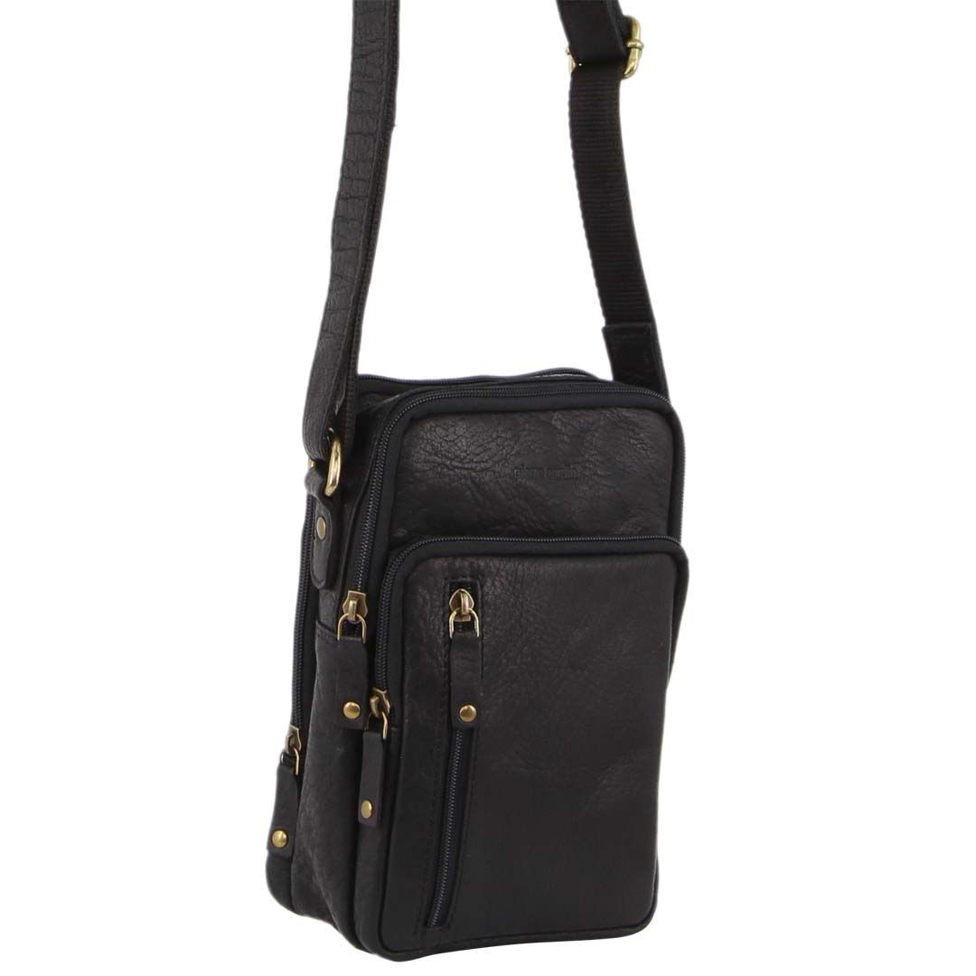 Pierre Cardin Rustic Leather Cross-Body Bag Crossbody Väska Herr Svarta | HZNBLA159