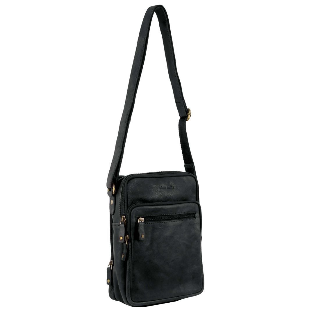 Pierre Cardin Rustic Leather Cross-Body Bag Crossbody Väska Herr Svarta | ZDVOST420