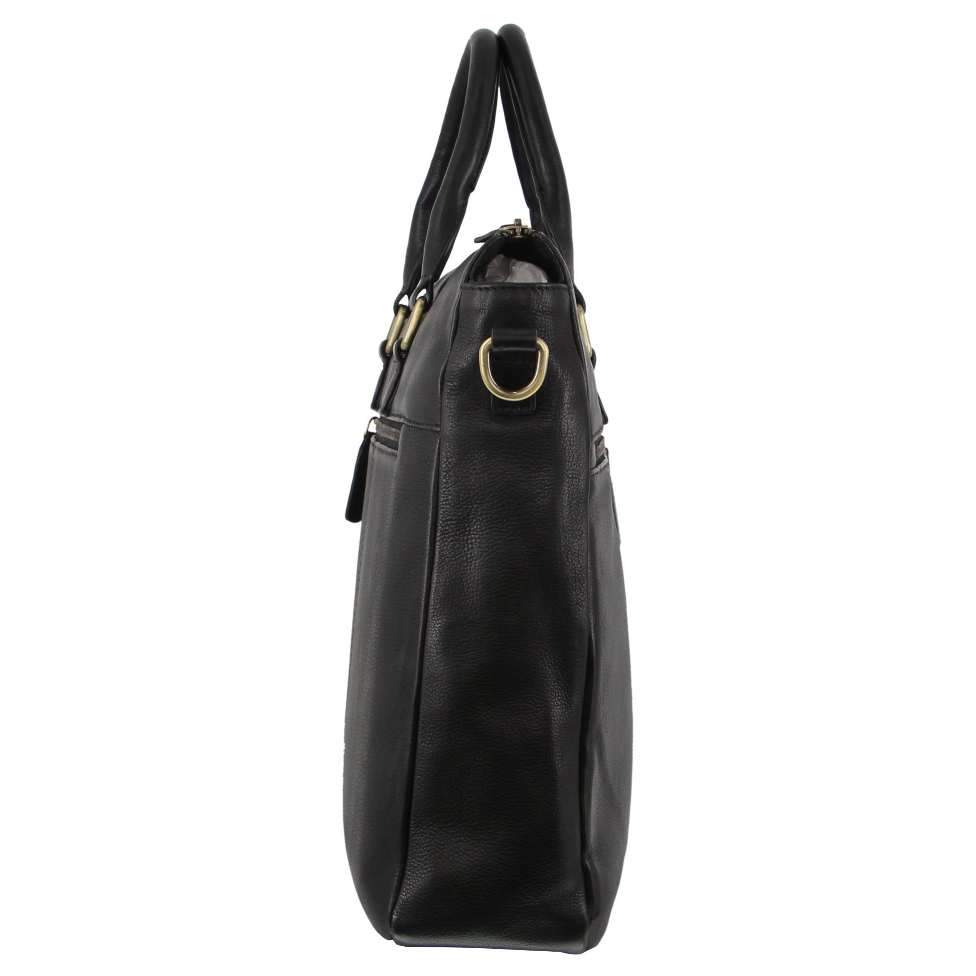 Pierre Cardin Rustic Leather Multi-Zip Computer Bag Messenger Väska Herr Svarta | TKQLHF502