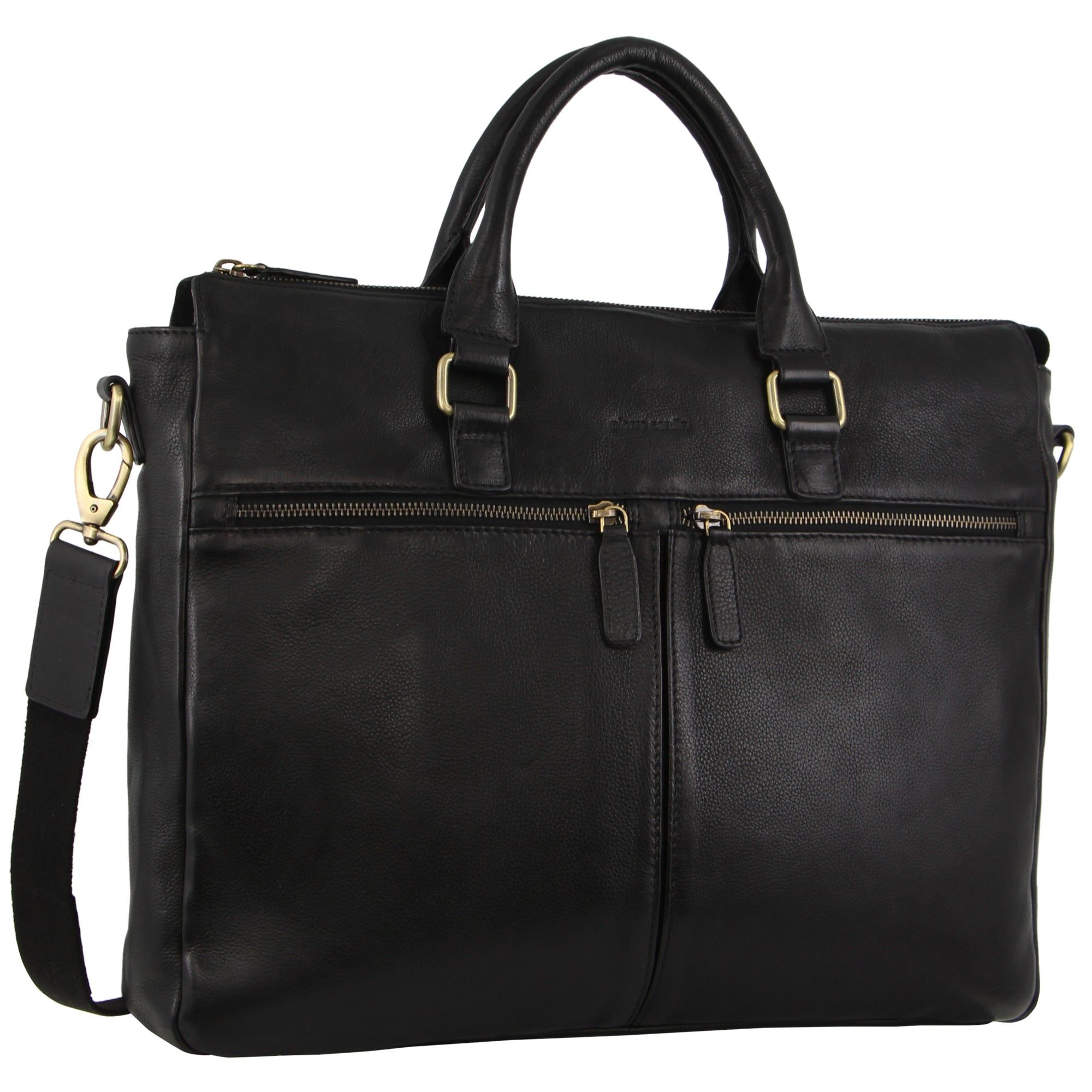Pierre Cardin Rustic Leather Multi-Zip Computer Bag Messenger Väska Herr Svarta | TKQLHF502
