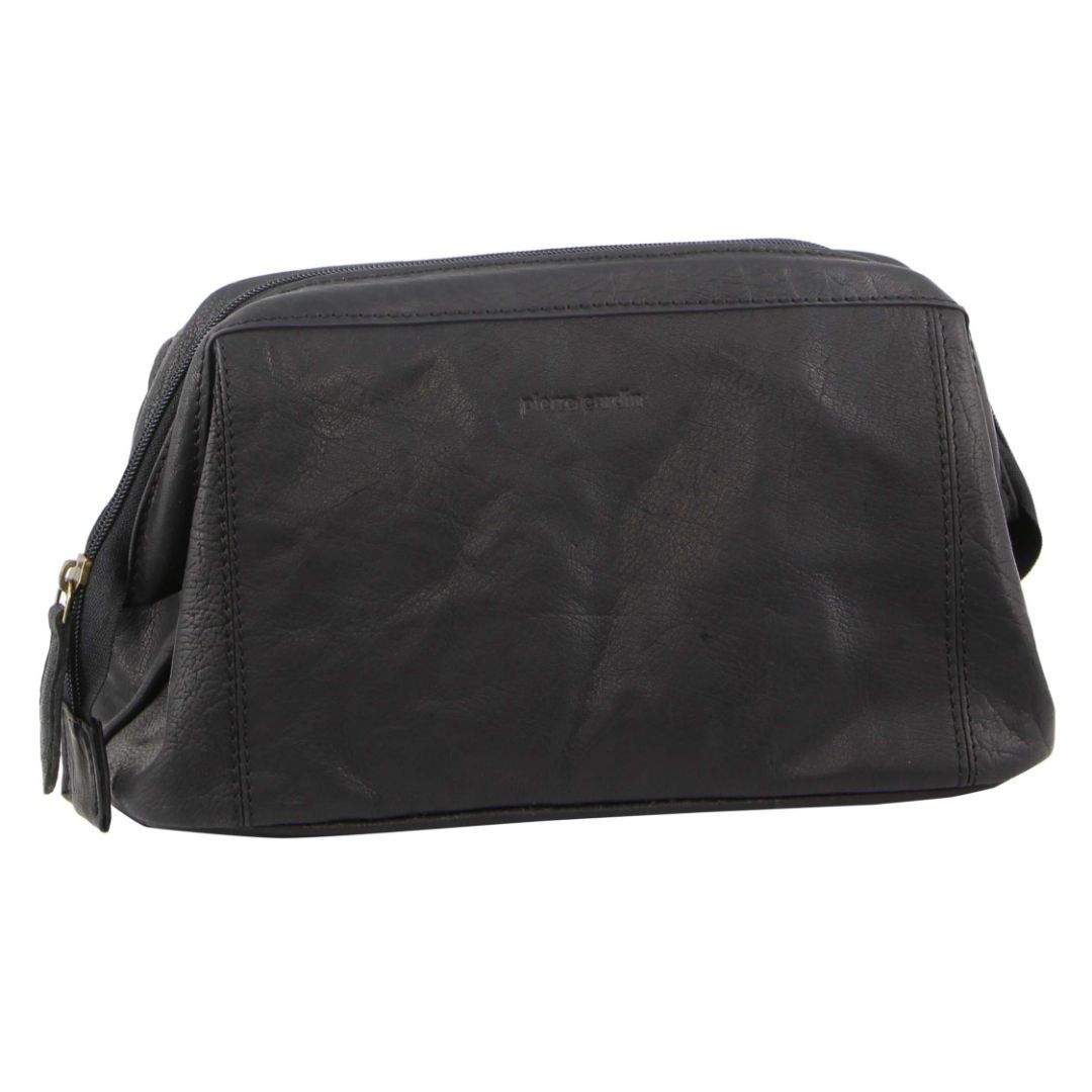 Pierre Cardin Rustic Leather Toiletry Organiser Bags & Folios Herr Svarta | VGJHST415