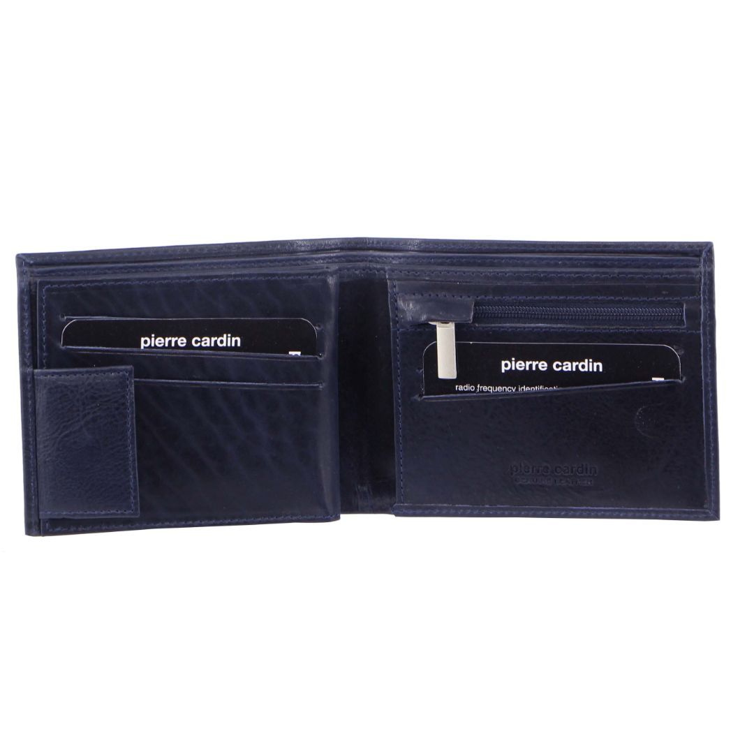 Pierre Cardin Rustic Leather Tri-Fold Wallet Trefaldig Plånbok Herr Midnight | YACLPX871