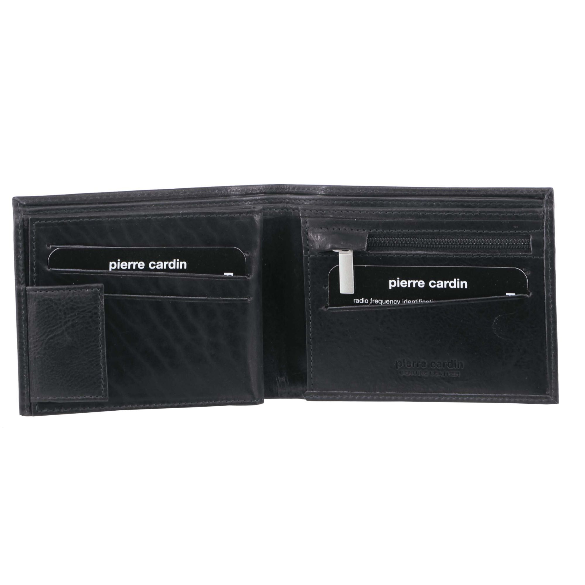 Pierre Cardin Rustic Leather Tri-Fold Wallet Trefaldig Plånbok Herr Svarta | DAXUSM390
