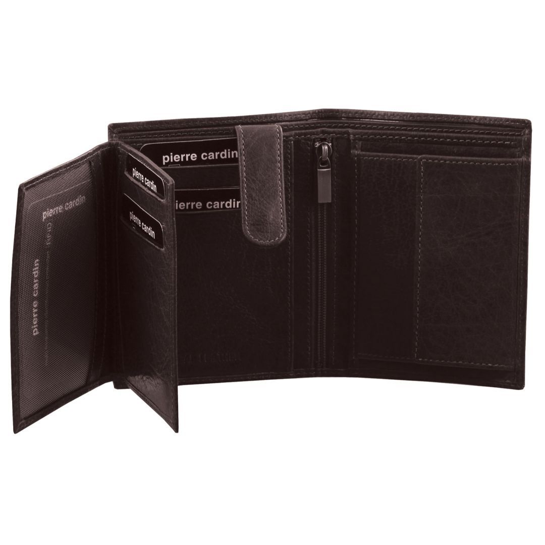 Pierre Cardin Rustic Leather Tri-Fold Wallet Trefaldig Plånbok Herr Bruna | CEDSVA537