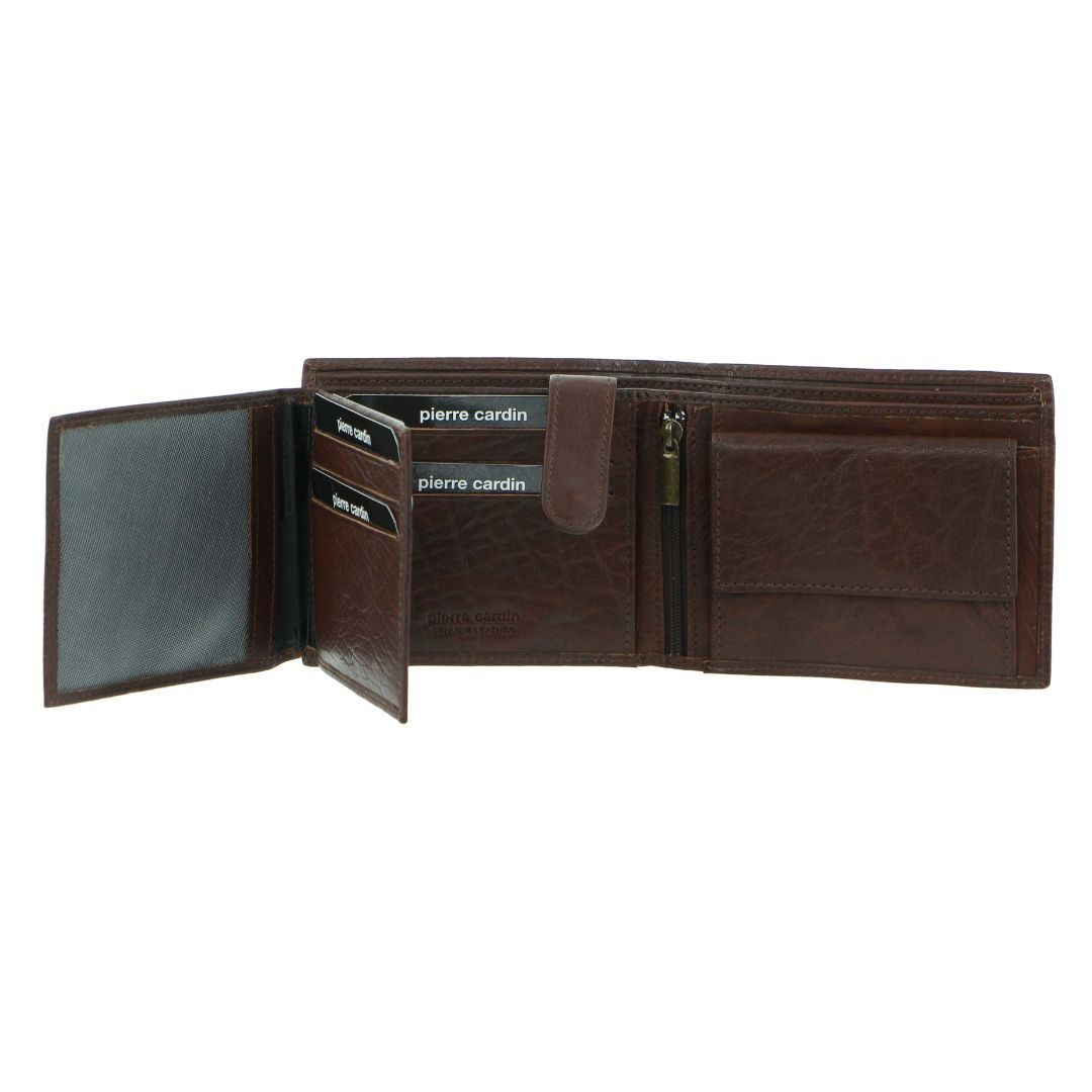 Pierre Cardin Rustic Leather Tri-Fold Wallet Trefaldig Plånbok Herr Bruna | ZLOABN108