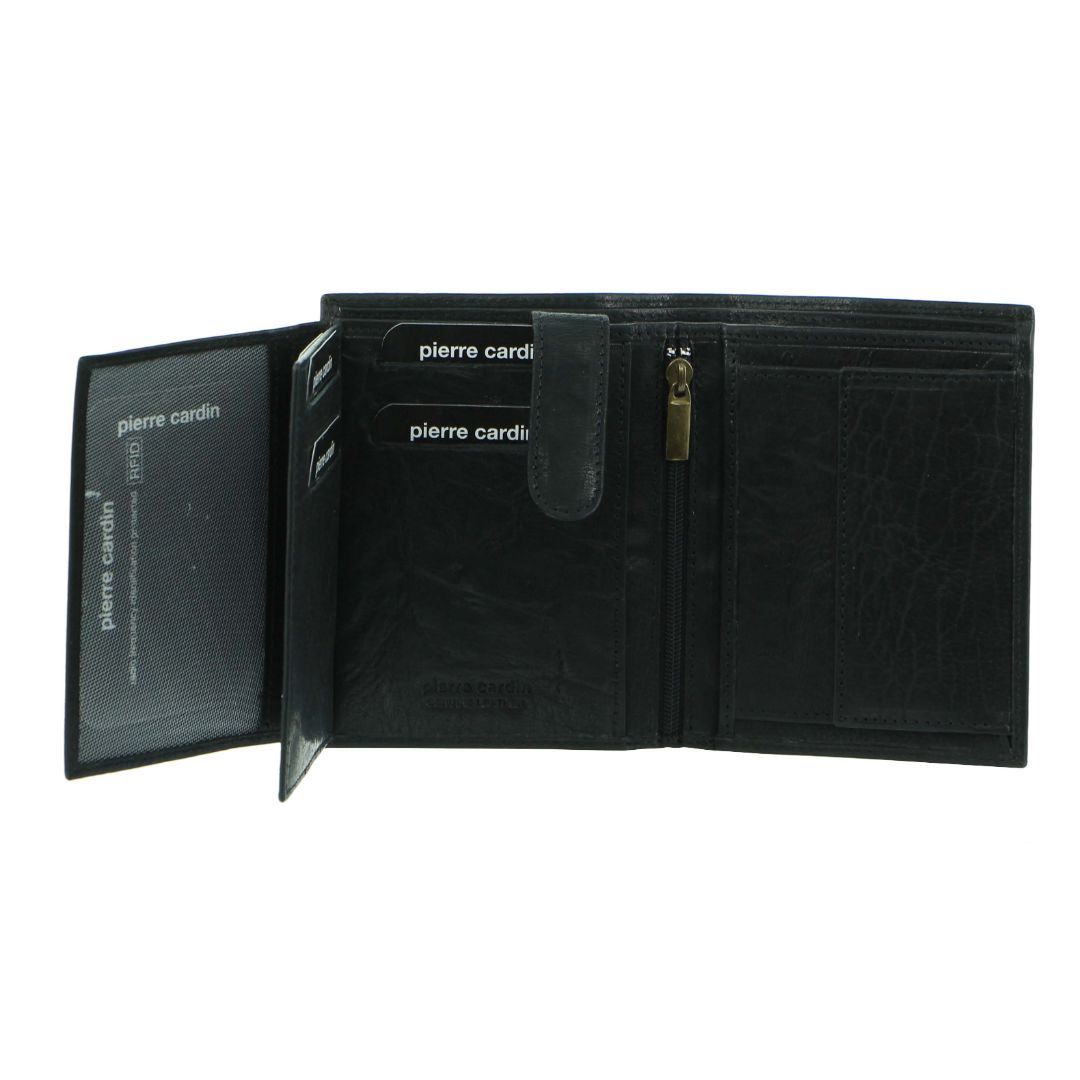 Pierre Cardin Rustic Leather Tri-Fold Wallet Trefaldig Plånbok Herr Svarta | ZFOHKR186