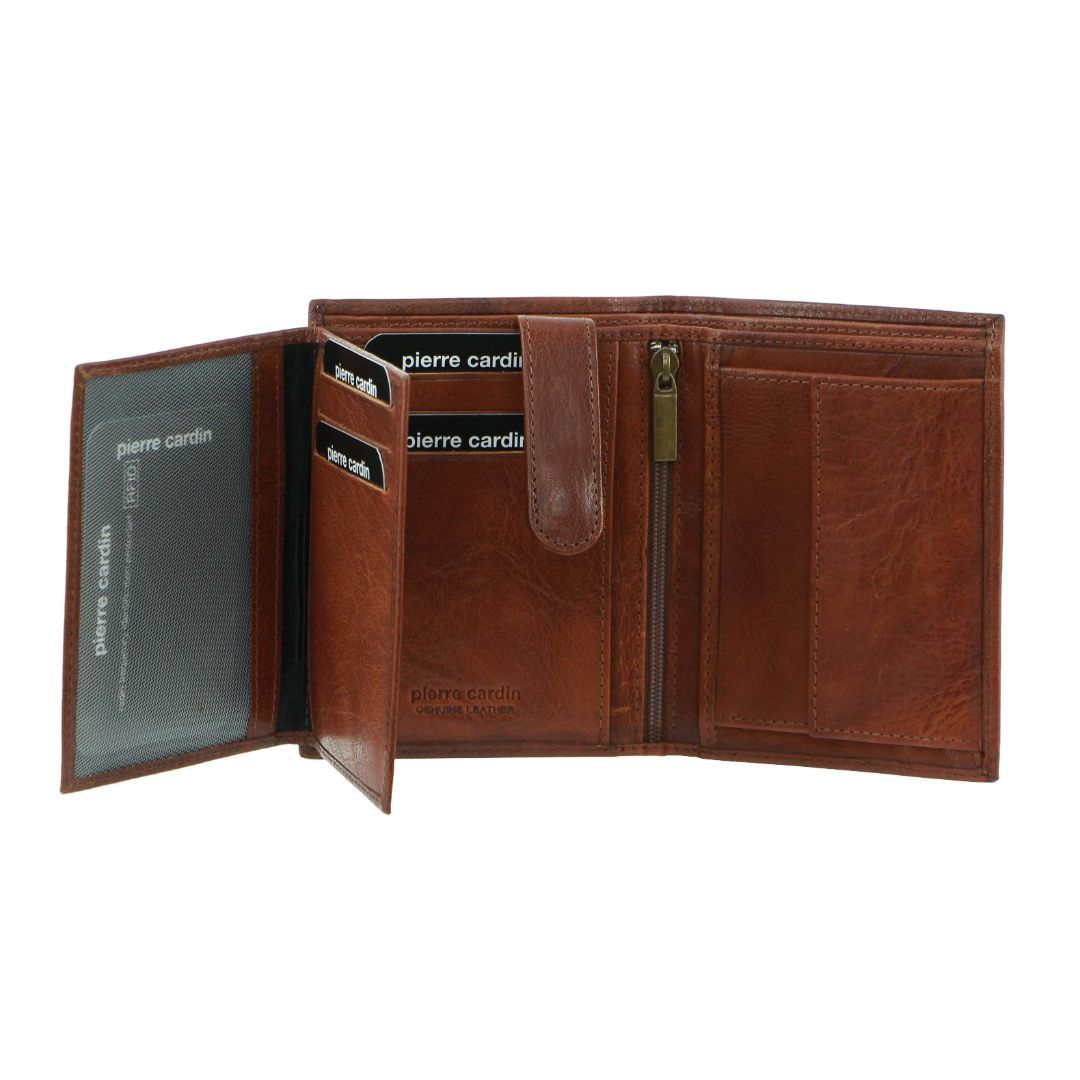 Pierre Cardin Rustic Leather Tri-Fold Wallet Trefaldig Plånbok Herr Bruna | QFJPBW165
