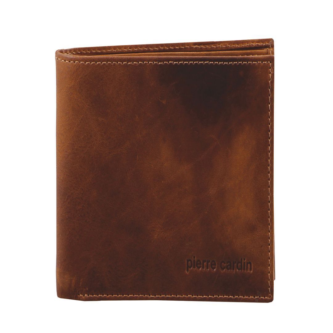 Pierre Cardin Rustic Leather Tri-Fold Wallet Trefaldig Plånbok Herr Bruna | QFJPBW165