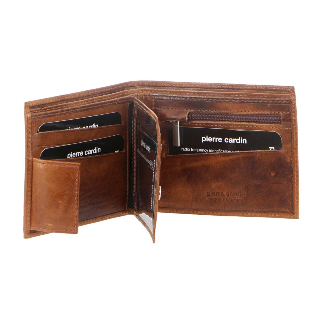 Pierre Cardin Rustic Leather Tri-Fold Wallet Trefaldig Plånbok Herr Bruna | MZKWXI213