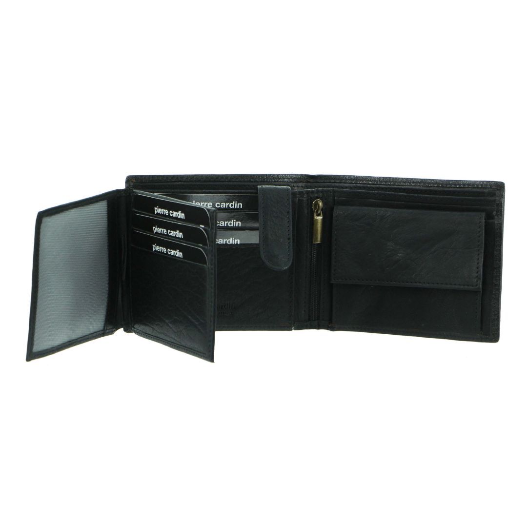 Pierre Cardin Rustic Leather Tri-Fold Wallet Trefaldig Plånbok Herr Svarta | KSUFZY839