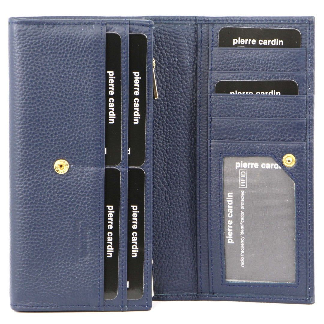 Pierre Cardin Rustic Leather Wallet Bi-Fold Wallets Dam Marinblå | OZDULK219