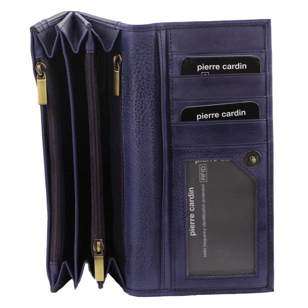 Pierre Cardin Rustic Leather Wallet Stor Plånbok Dam Lila | EVORBW296