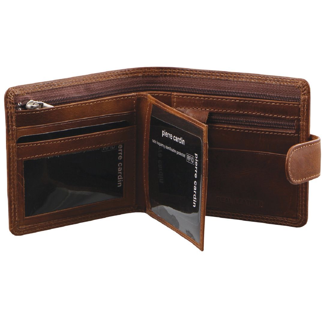 Pierre Cardin Rustic Leather Wallet Trefaldig Plånbok Herr Bruna | LGSWZT027