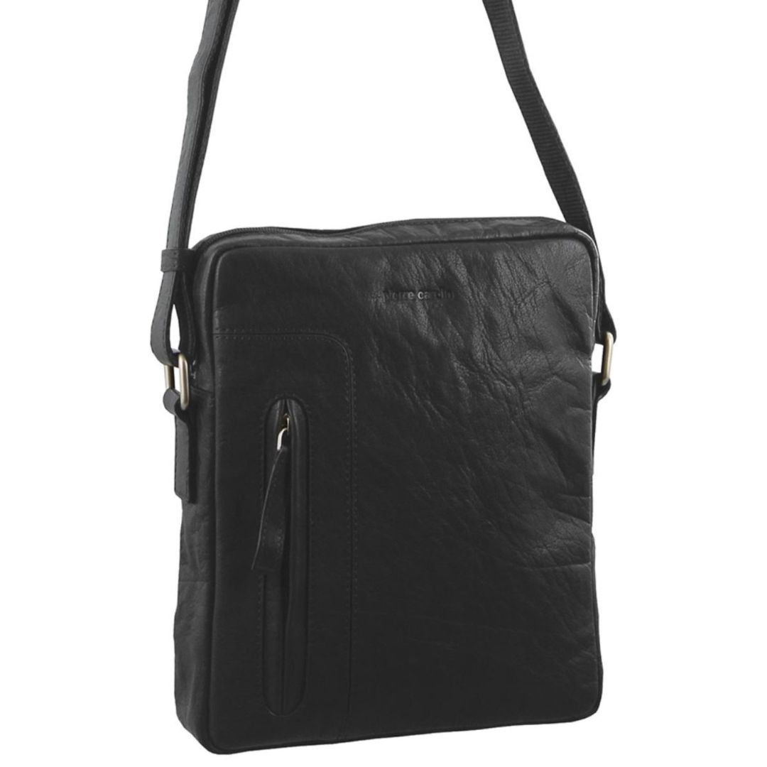 Pierre Cardin Rustic Leather iPad Bag Crossbody Väska Herr Svarta | JDZNPY879