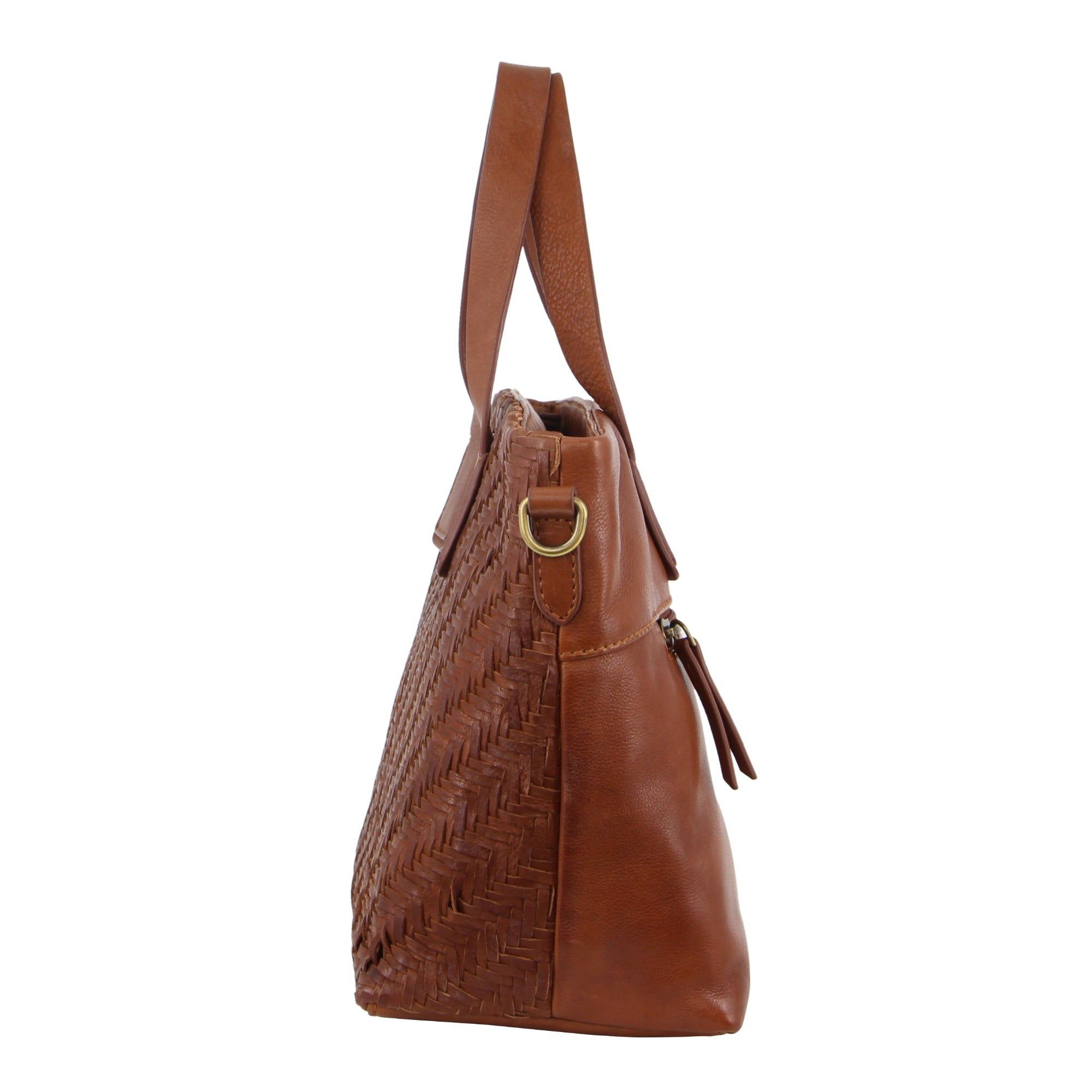 Pierre Cardin Woven Embossed Leather Tote Bag Handbags Dam Mörkbruna | RKNCWB123